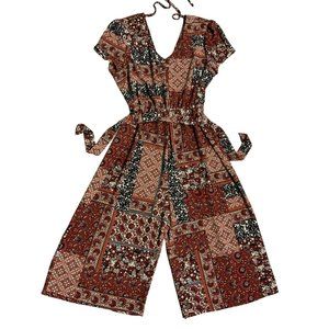 WRAPPER Womens Boho cropped Wide Leg Jumpsuit Medium